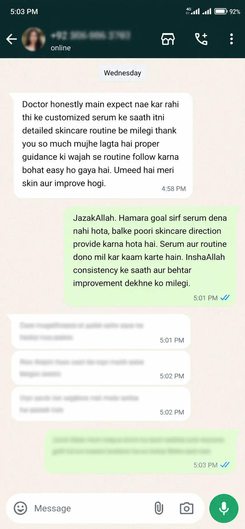 Customer feedback about personalized skincare routine and custom serum