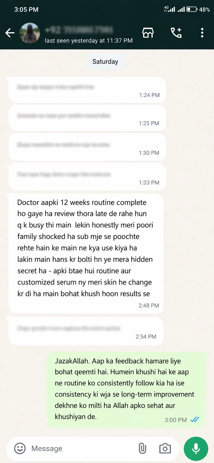 Customer review after 12 week routine with Hizbiotics Custom Brightening Serum